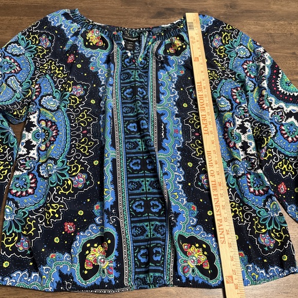 Lane Bryant Womens sz 18/20 Blue Paisley 3/4 Sleeve BoHo Peasant Blouse Shirt - Picture 8 of 10